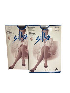 Silks Control Top Silky Sheer Pantyhose Hint O Black Size D Run Resist Lot of 2